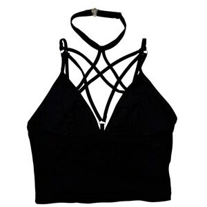 ROMWE Black Pentagram Strappy Choker Crop Top Tank XS Gothcore witchy‎
